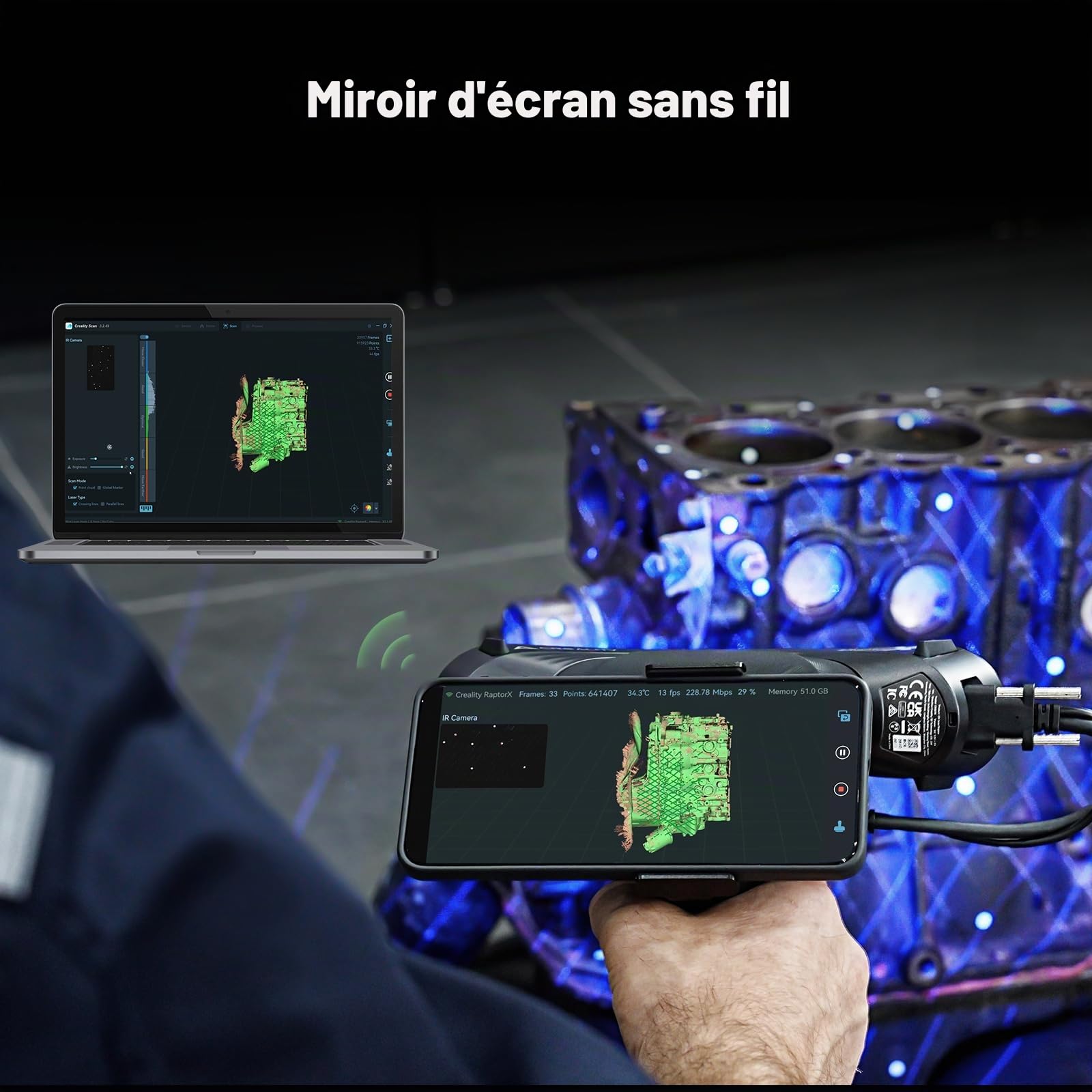 Creality Scan Bridge pour Scanner 3D CR-Scan Raptor, Prend en Charge la Mise en Miroir d'écran Sans Fil WiFi 6, Grande Capacité et Charge Rapide, Léger et Compact à Utiliser