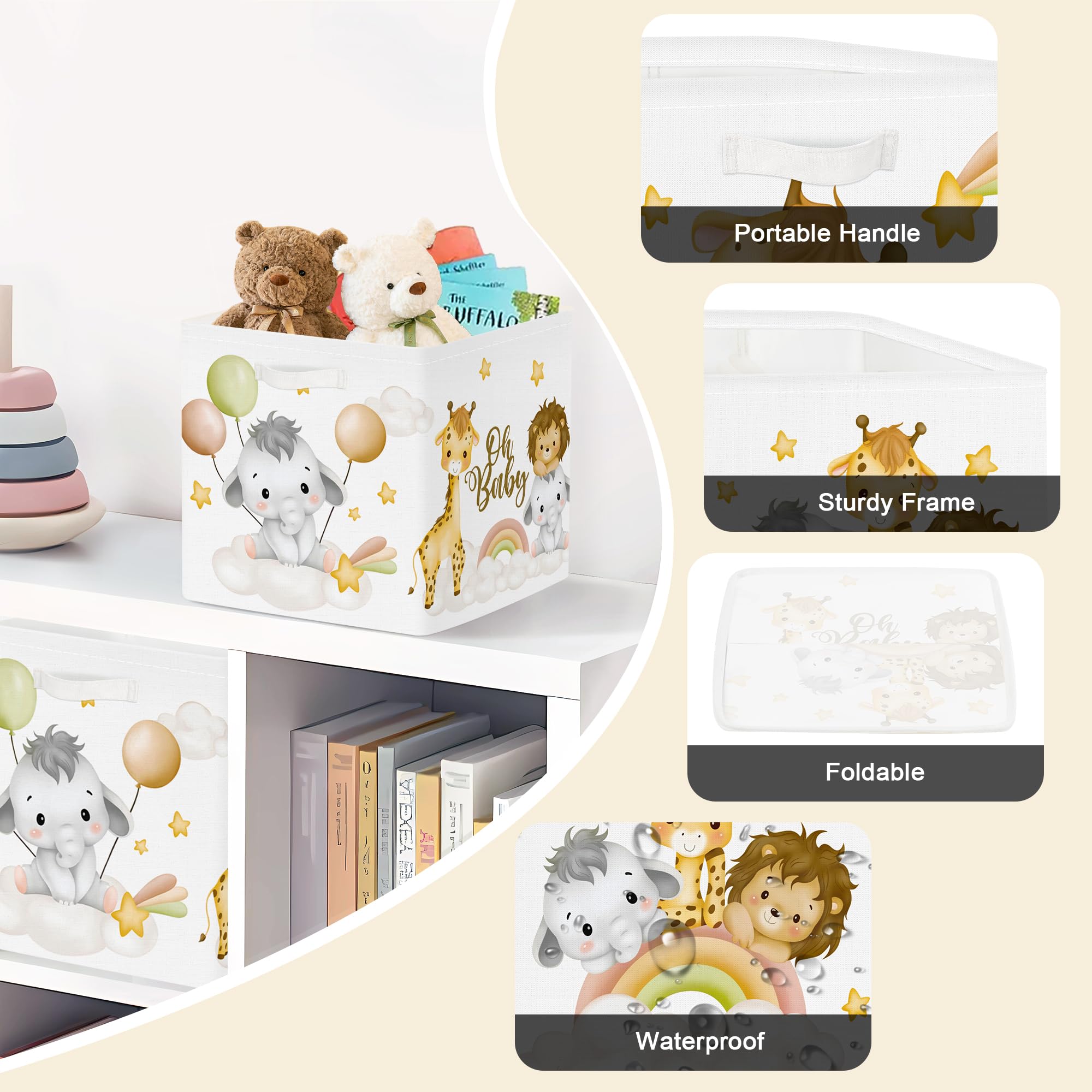 Set di 3 Cubi Portaoggetti Ripiegabili Animale da Sogno Giraffa 30x30x30 cm
