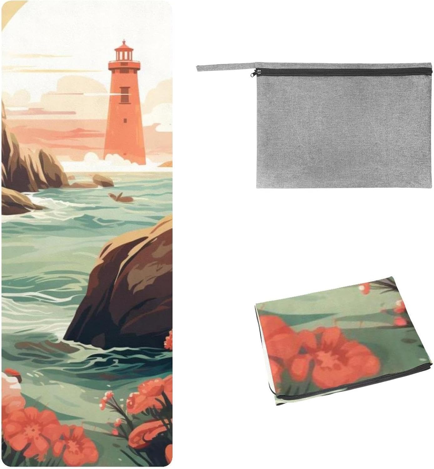 Yoga Towel, Sea Lion Pattern Non Slip Sweat Absorbent Hot Yoga Mat Towel for Hot Yoga, Pilates and Fitness - 72.8" x 26.8"