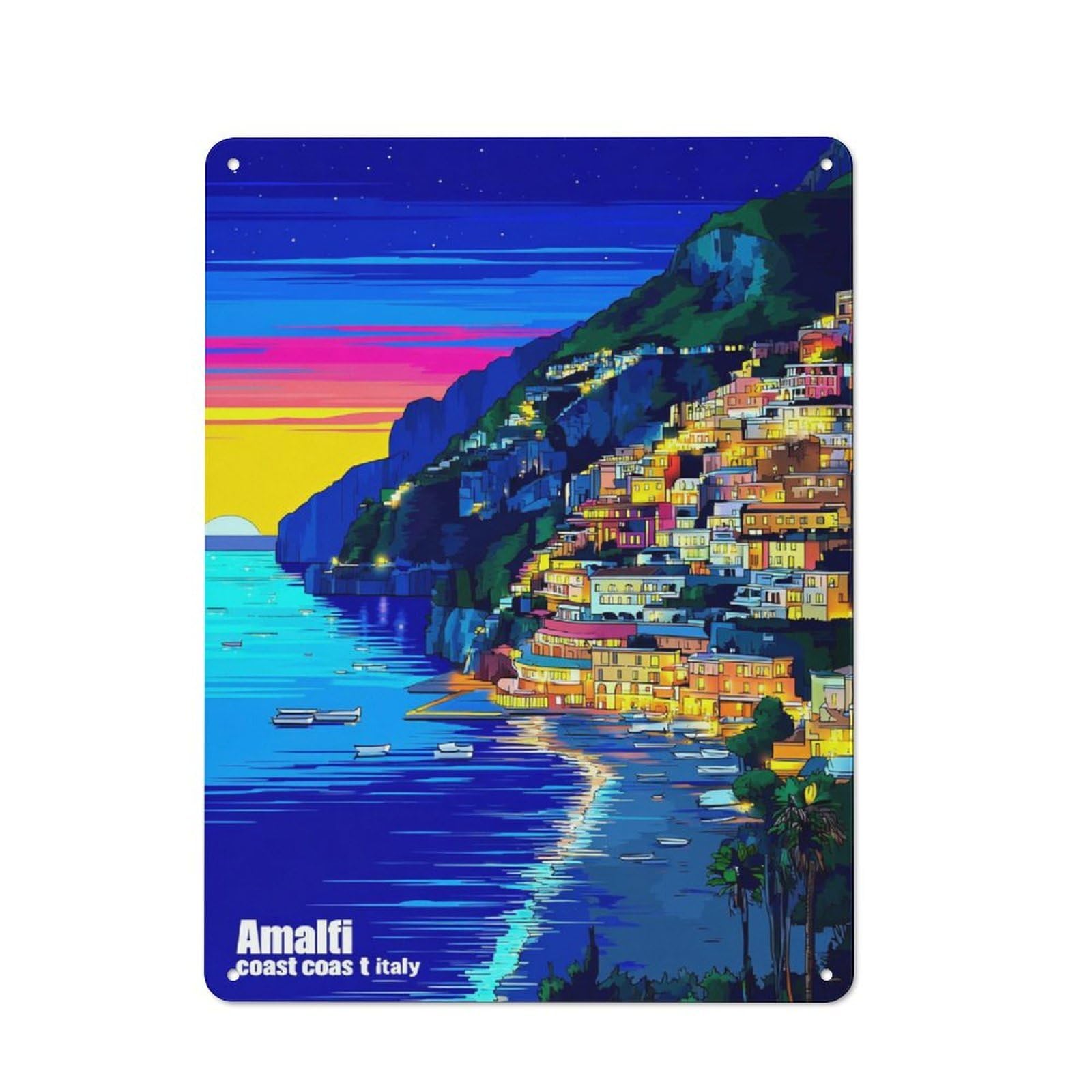 Junmoney Amalfi Coast Sunset Serenity For Garden Room Or Summerhouse, Retro Tin Sign 40X30cm, For Garage, Workshop And Man Cave Decoration