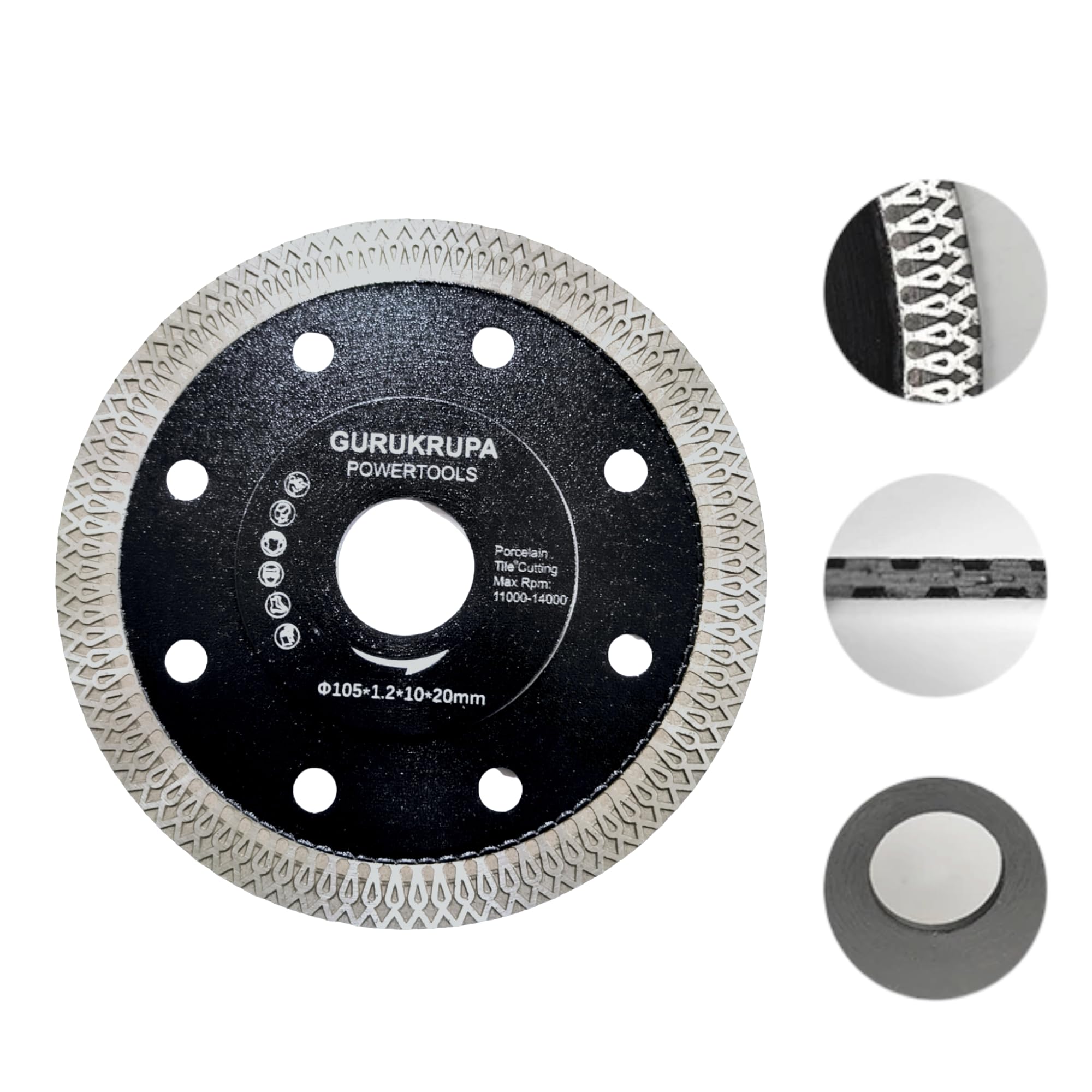 GURUKRUPA POWERTOOLS 4-1/2 Inch Super Thin Diamond Blade for Porcelain Tile Granite Marble with X Mesh Turbo Segment