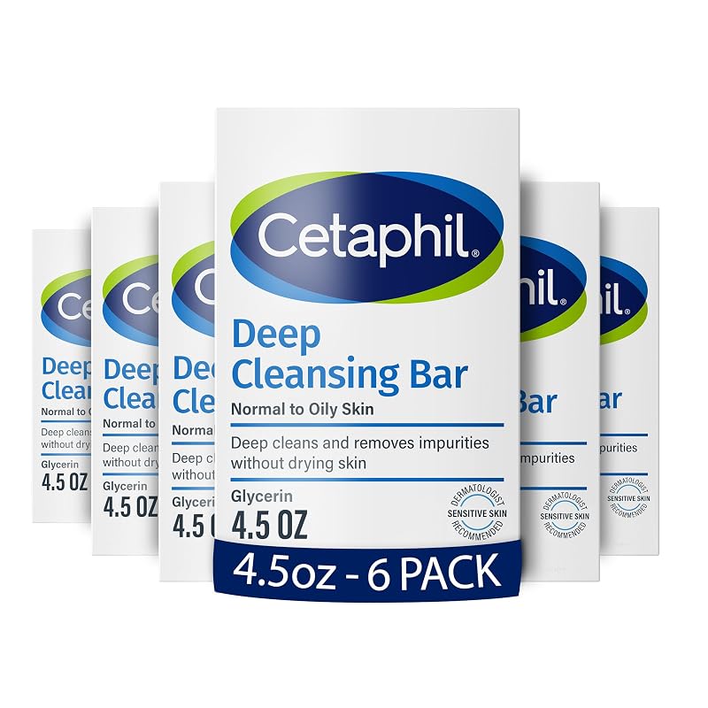 Barra de limpeza facial e corporal Cetaphil para pele sensível, pacote com 6