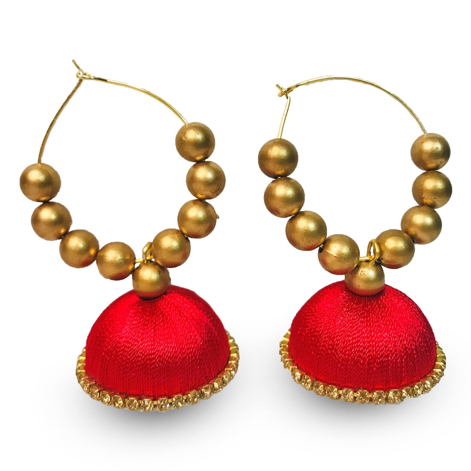 Indian Women Jhumka Earring Red Silk thread traditional handmade