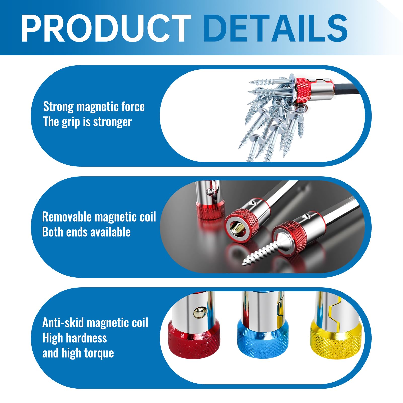 Screwdriver Head Magnetic Ring 4Pcs Aluminum Alloy Magnetic Bit Holder Attachment Magnetizer Screw Detachable for 1/4 Inch Hex 6.35mm Shank Screwdriver Bits - Image 3