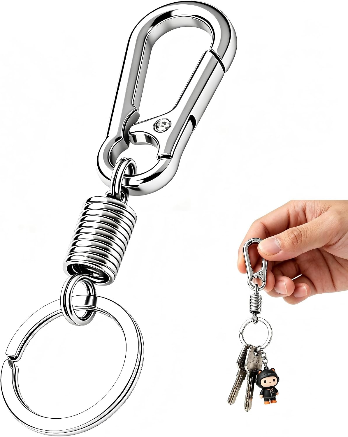 10 Pack Metal Keychain Carabiner Clip, Stainless Steel Heavy Duty Key Chain