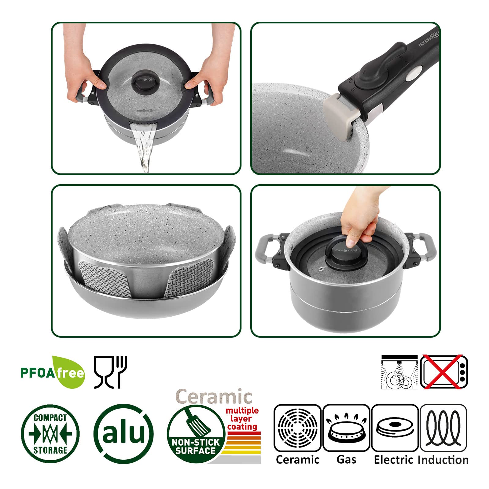 BRUNNER: Camping Topf-Set (Kochtöpfe, Bratpfanne, Deckel & Griff) FUSION 7+1-teilig (22-cm Durchmesser) Gas-Kocher, Elektro-Herd & Induktion - Für 2-4 Personen