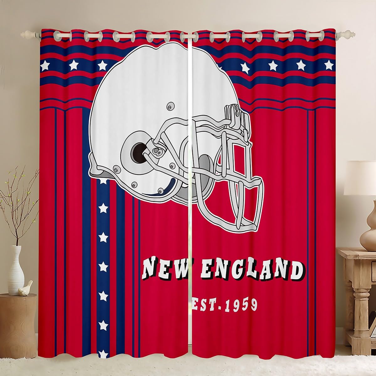 Erosebridal Curtains for Boys American Football City Blackout Curtains American Flag Style Curtains & Drapes for Kids Birthday Gifts, Football Lovers Window Treatments 42''Wx63''L(New England)