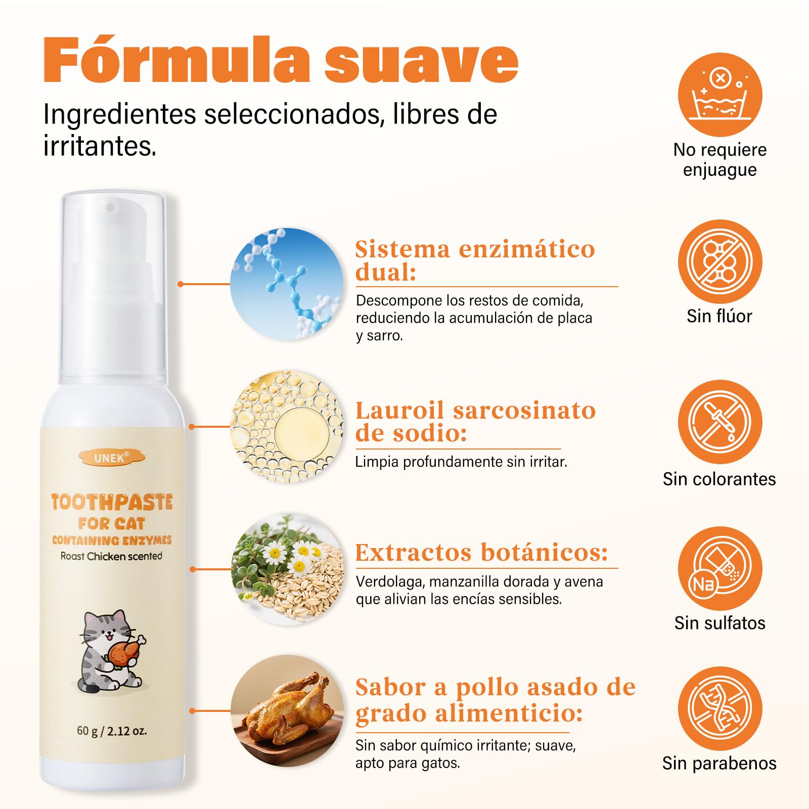 UNEK Kit de cuidado dental para gatos – Pasta de dientes enzimática 60 g sabor pollo frito, con cepillo de dientes y cepillo de dedo, ayuda a reducir placa y mal aliento