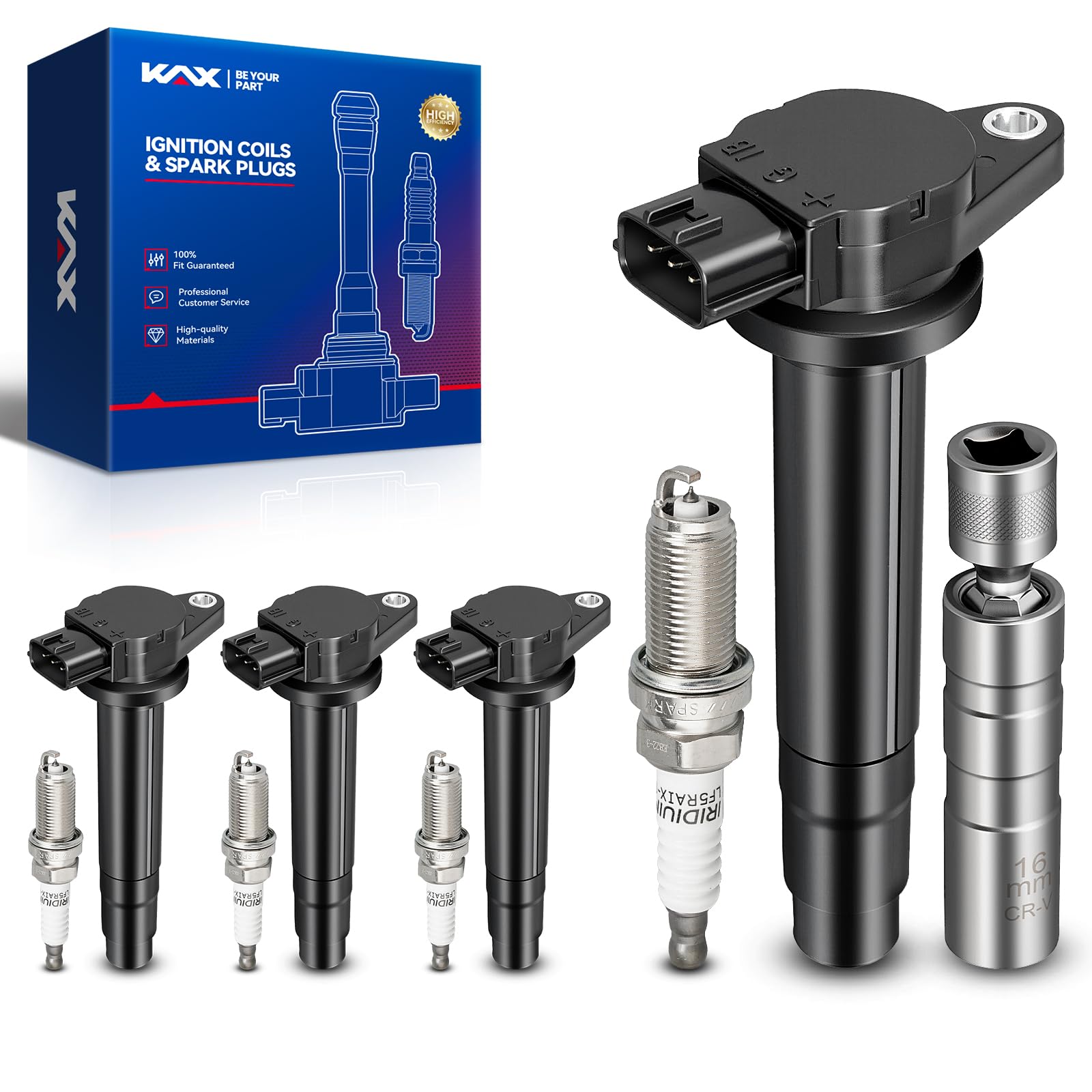 KAX 4 Ignition Coils &amp; 4 Spark Plugs Set Fit for Nissan Sentra