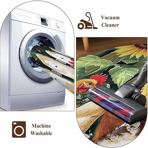 Miniatura 8 de 5x8 Area Rugs, Retro Rooster Non-Skid Rubber Backing Large Rectangle Rugs - Living Room Bedroom Home Office, Farmhouse Watercolor Animals Floral