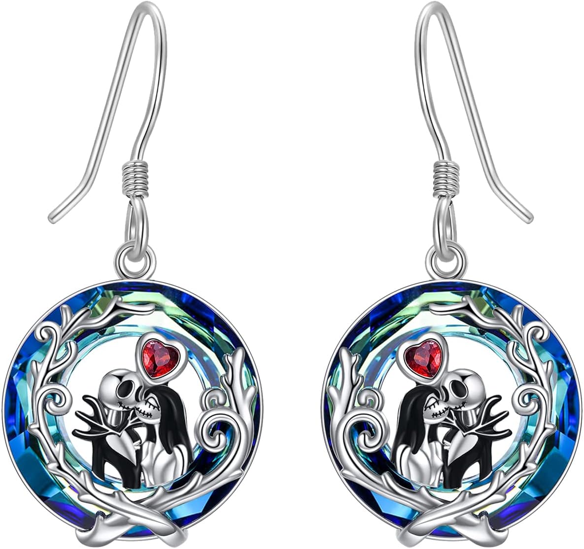 LILALO Nightmare Earrings Sterling Silver Crystal Jack and Sally Earrings Jack Skellington Jewelry Skull Jewelry