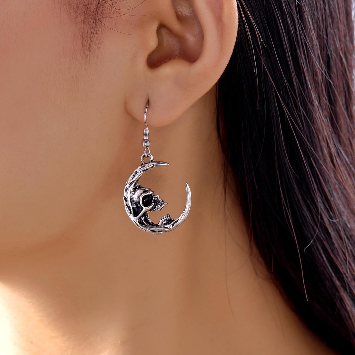 Punk Skull Dangle Drop Earrings for Women Moon Cherry Gothic Skeleton Skull Earring Halloween Valentine Jewelry Gifts - Image 2