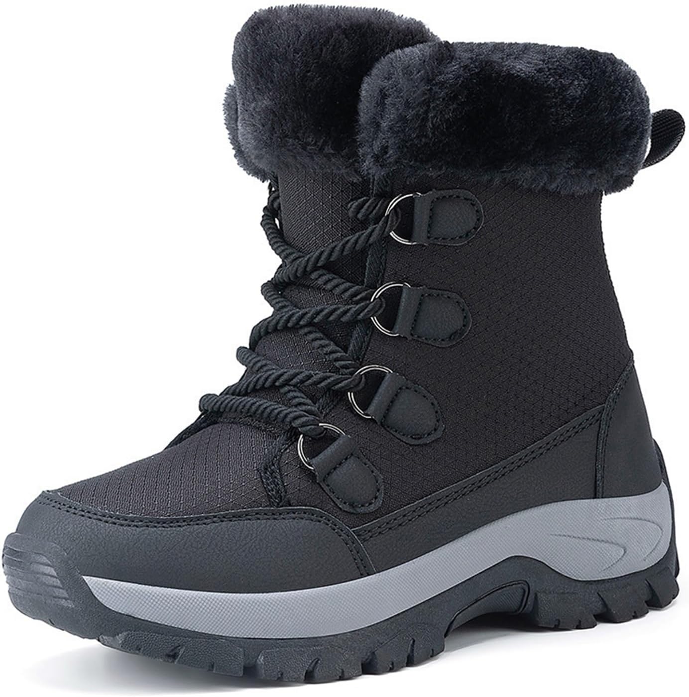 Mens Snow Boots Winter Warm Fur Lined Shoes Non-Slip Insulated Hiking Boot Lace-Up Ankle Outdoor Boots (Color : Black, Size : 7)