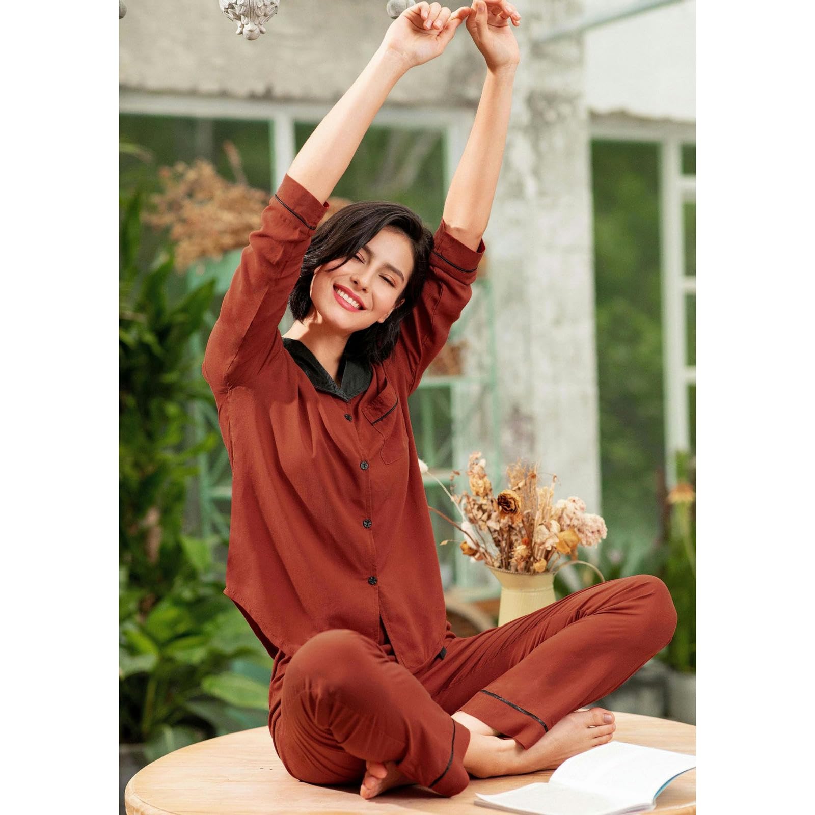 Pigiama Donna Cotone Abiti per La Casa Femminile Autunno E Inverno Camicie A Maniche Lunghe E Pantaloni in Due Pezzi Pigiami-rm61-red-xl
