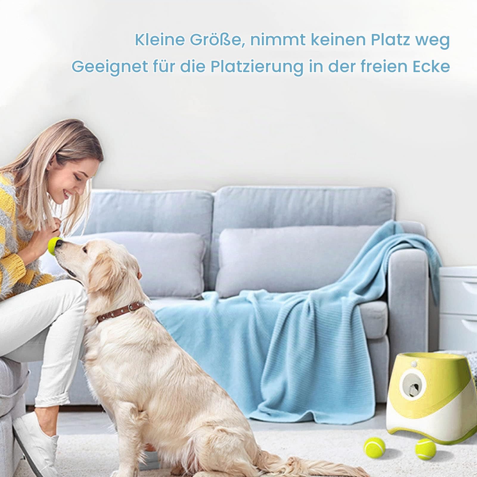 Automatischer Ballwerfer für Hunde, mit 3 Tennisbälle, Interaktiver Hundespielzeug, Hundeballwurfmaschine, 3 Bereichsmodi, Haustiere Wurfspiel für draußen drinnen