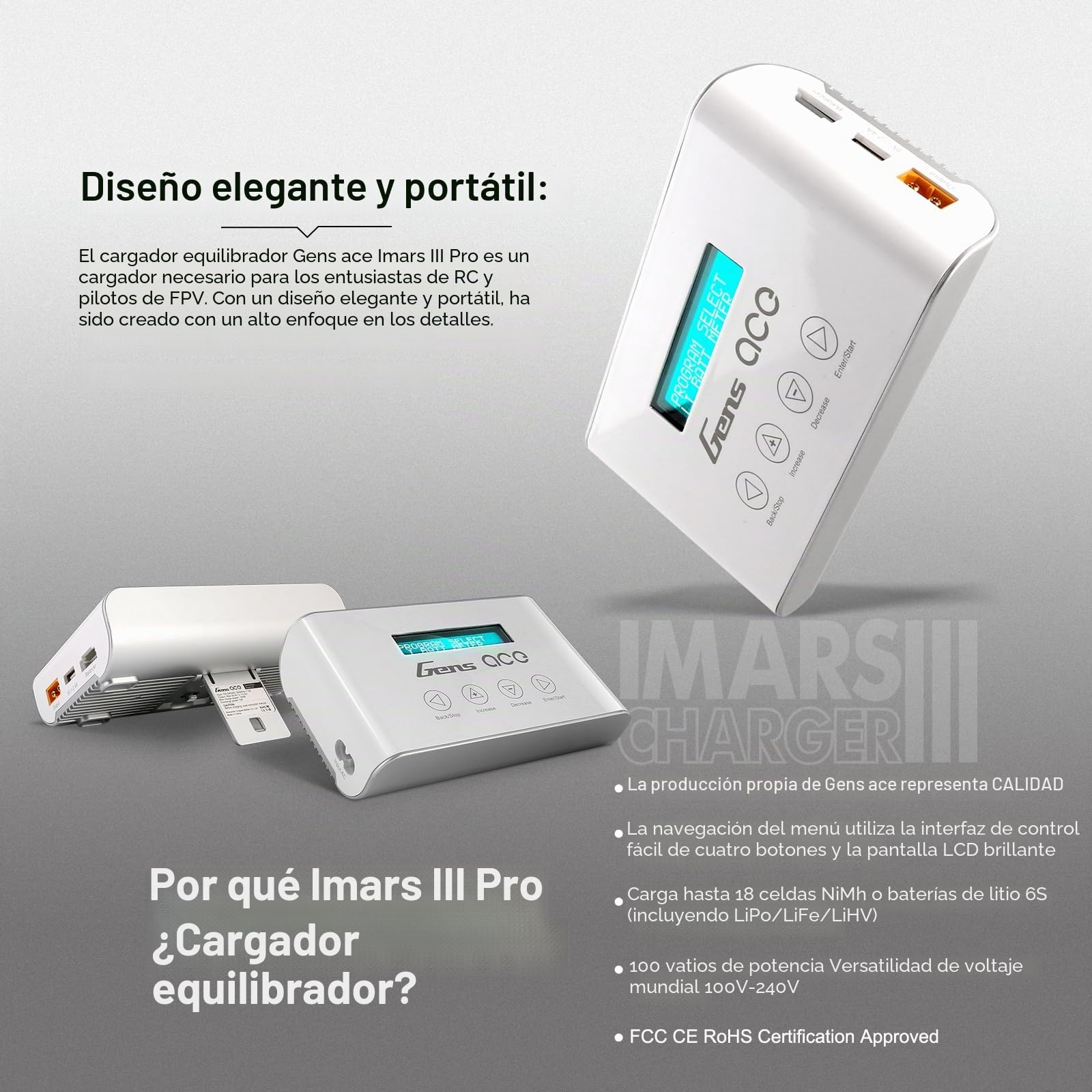 Gens ace Balance Cargador de batería para batería Lipo Cargador con Conector XT60 para batería RC (100 W)