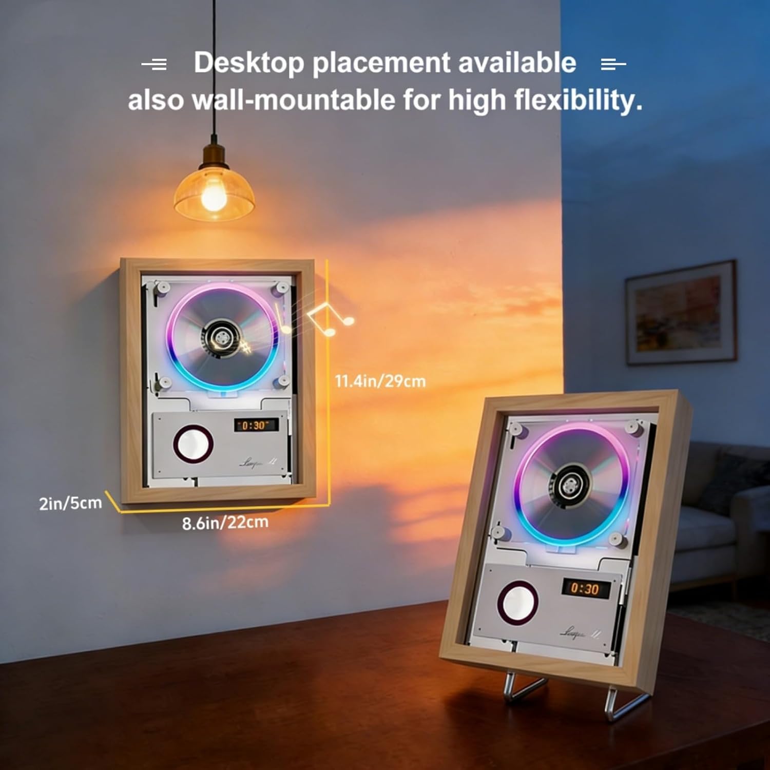 CD Player Photo Frame Vertical CD Player, Wall/Tabletop Dual Use, Built-in Speaker, Digital Display, Remote Control, Cordless Design, Perfect for Birthday Black