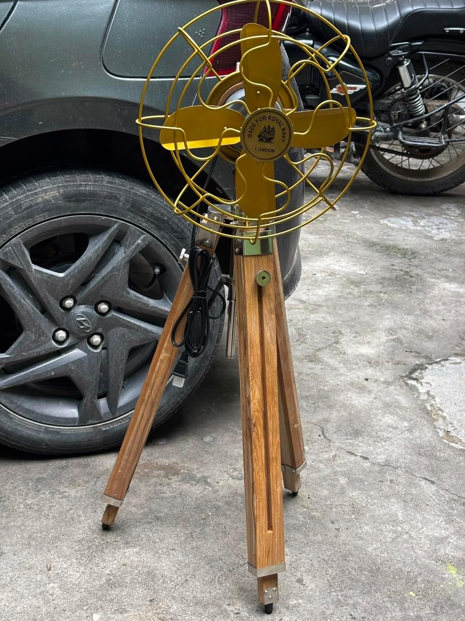 14'' Vintage Tripod Floor Fan, Antique Industrial Electric Fan, Aluminum & Metal Frame, Retro Nautical Decorative Fan for Home, Office, Studio & Living Room