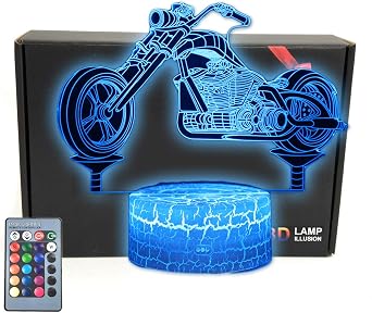 Motorbike 3D Illusion Lamp Motorcycle Bedroom Decorations Night Light with Greeting Card 16 Colors Touch Remote Decor Gifts for Fathers Day,Dad,Mothers,Men,Women,Kids,Boys,Teens,Girls