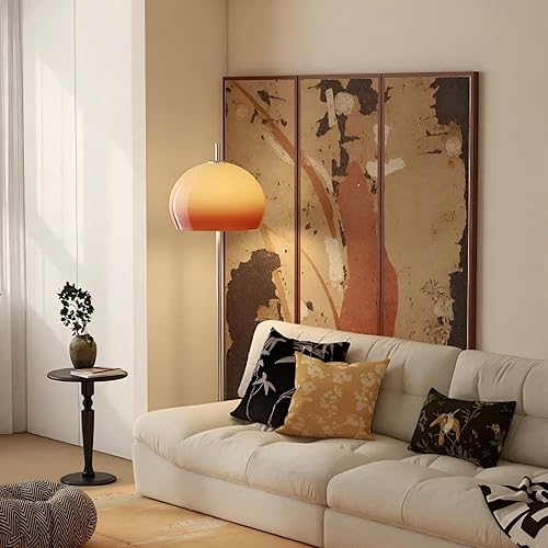 Miniatura 3 de -Lámpara de pie naranja moderna de mediados de siglo, lámpara de pie alta de hongo con pantalla de cristal de cúpula naranja degradado, lámpara alta