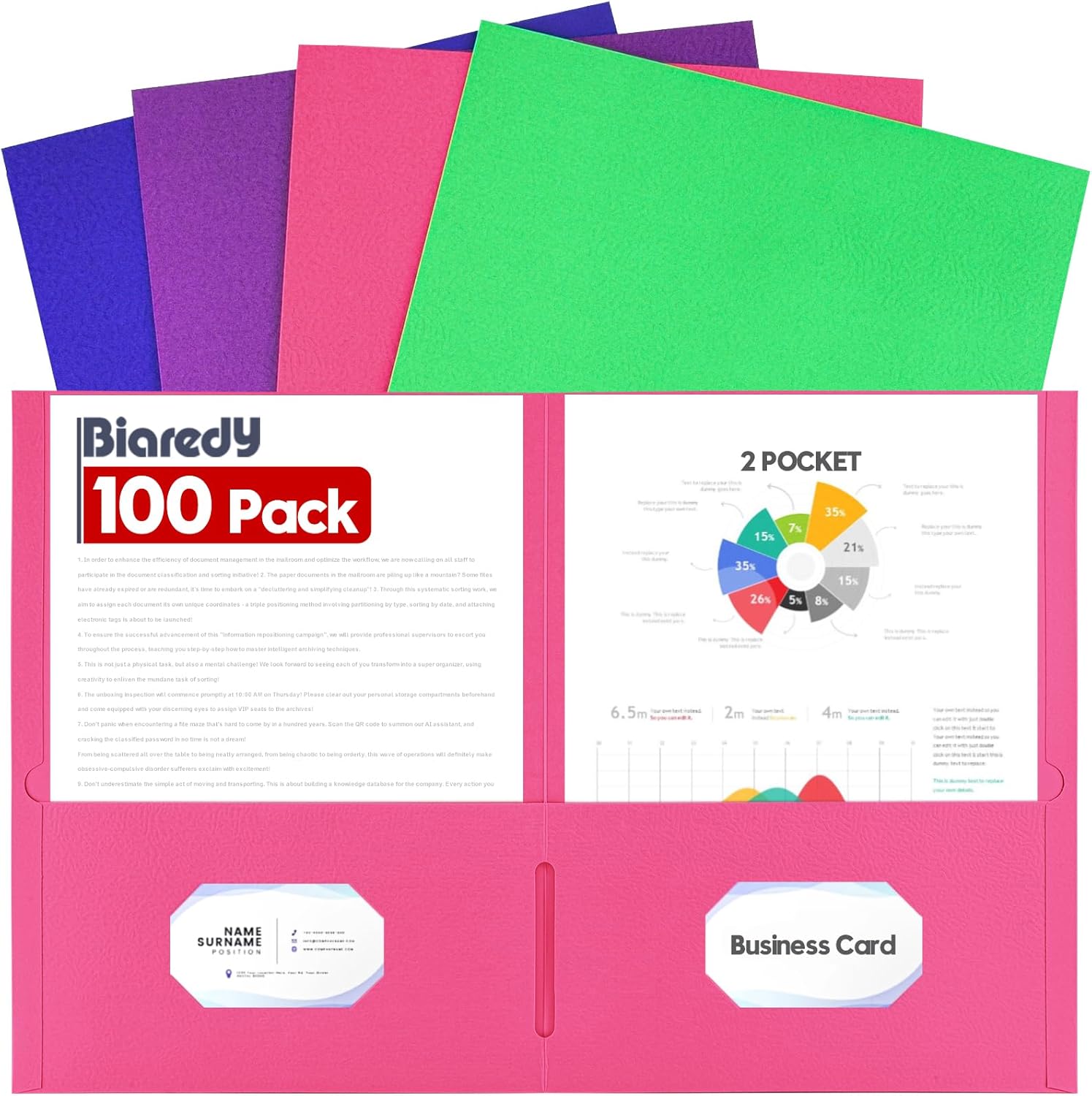2 Pocket Folders, 100 Pack Bulk Durable Paper Letter Size File Folders with Business Card Slot for Office, Home, School and Business Use, Assorted 4 Colored