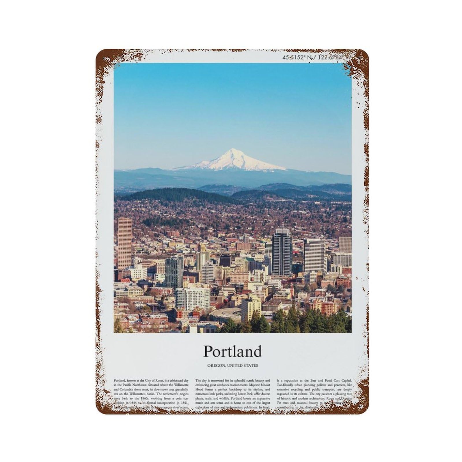xiaoxiaoshen Portland Oregon, United States, USA City Scenery Wall Decor Art Metal Tin Poster Modern Home Decor Art Home Bar Shop Decorations Vintage Sign 40x30cm