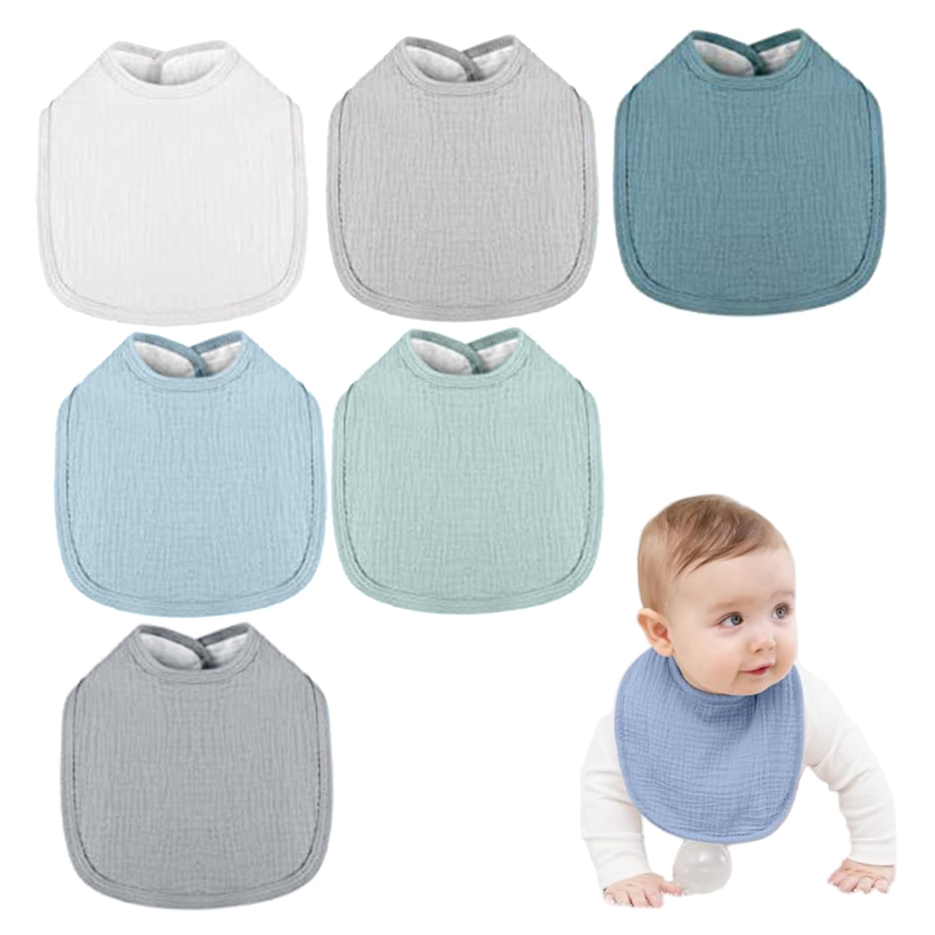 Baberos para bebé, 6 baberos para bebé, algodón suave y ajustable para niños pequeños con hebilla, necesidades unisex para babear y dentición
