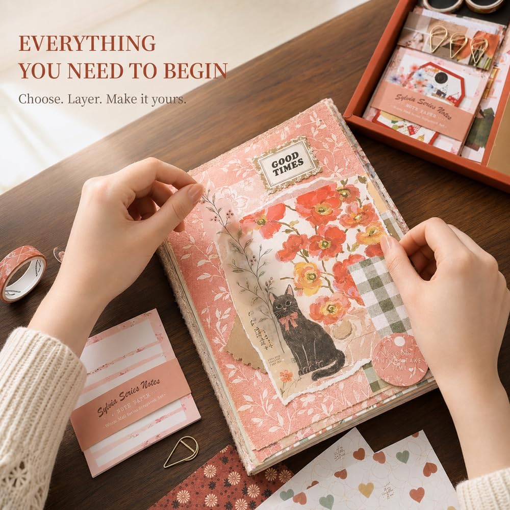 Diuhofart Aesthetic Scrapbooking Kit with A6 Notebook, Papers & Stickers