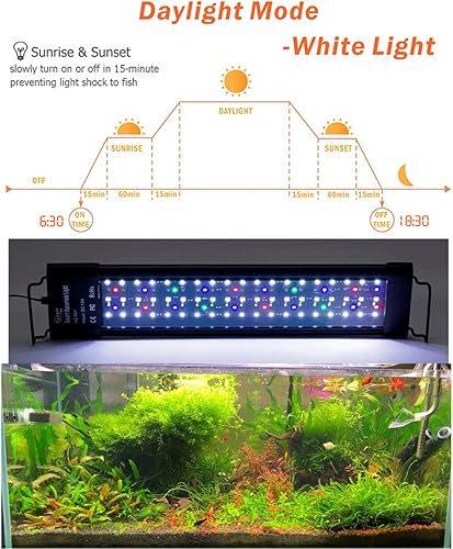 Miniatura 4 de Hygger  Luz LED extensible para acuario con encendido y apagado automático, de 12 - 55 pulgadas (30.48 - 139.7 cm), 7 colores, amanecer, atardecer,