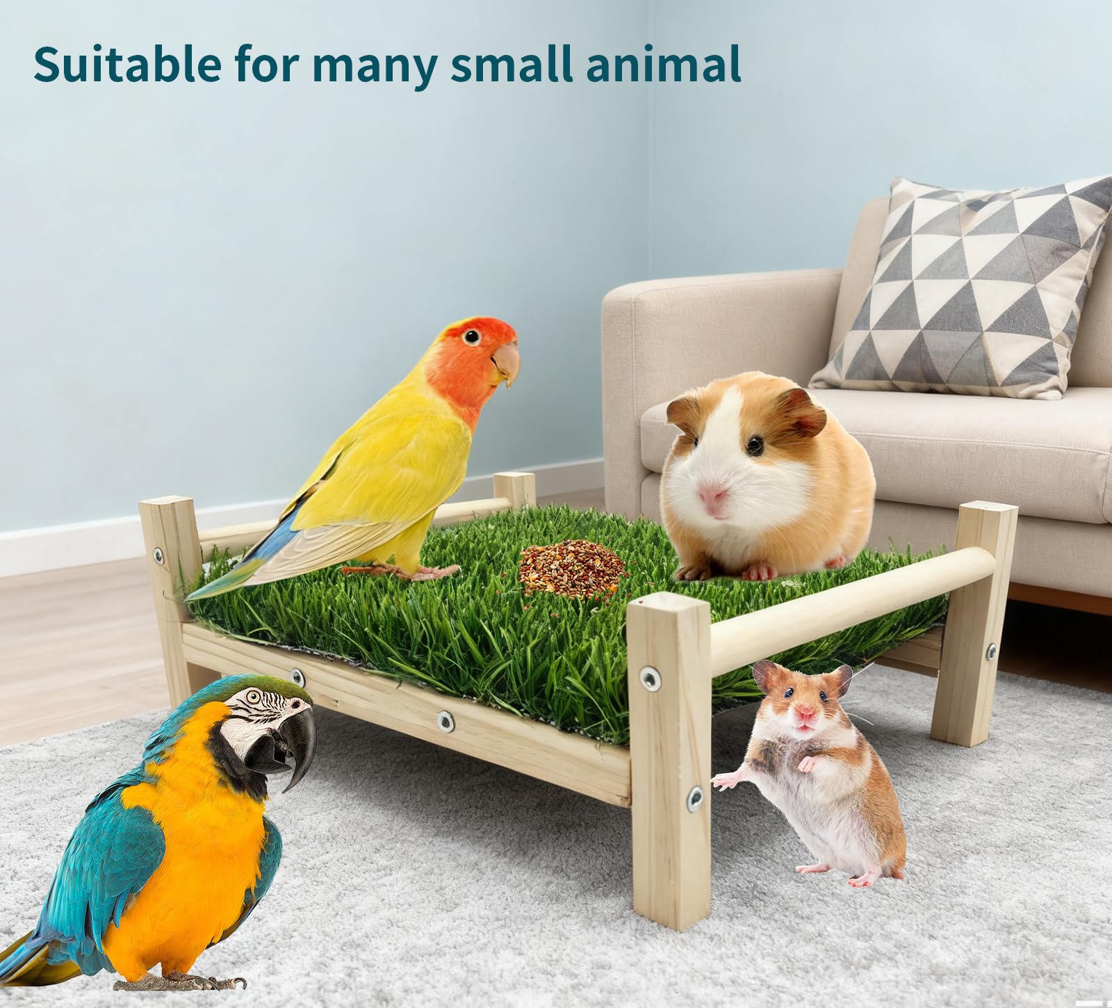 Bird Toy with Foraging Mat, Parrot Forage Toy Bed, Parrot Grass Perch Hammock Bed, Bird Perch Conure Platform Grass Forage Toy for Parakeet, Cockatiel, Lovebird, Budgie - image 4