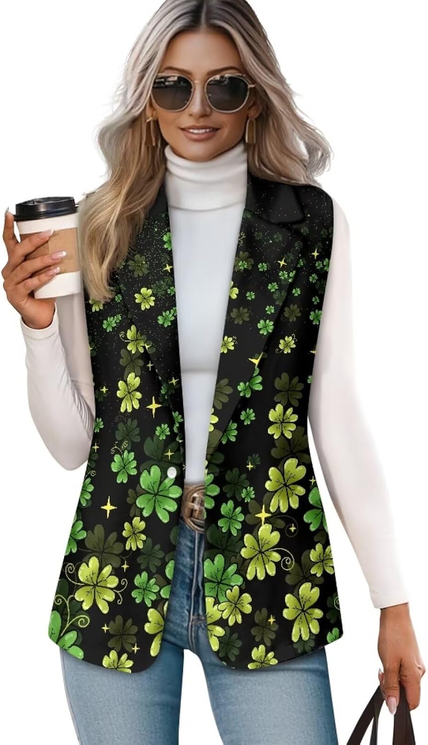 Blazer Vest for Women Business Casual Sleeveless Open Front Suit Vest Lapel One Button Suit Waistcoat