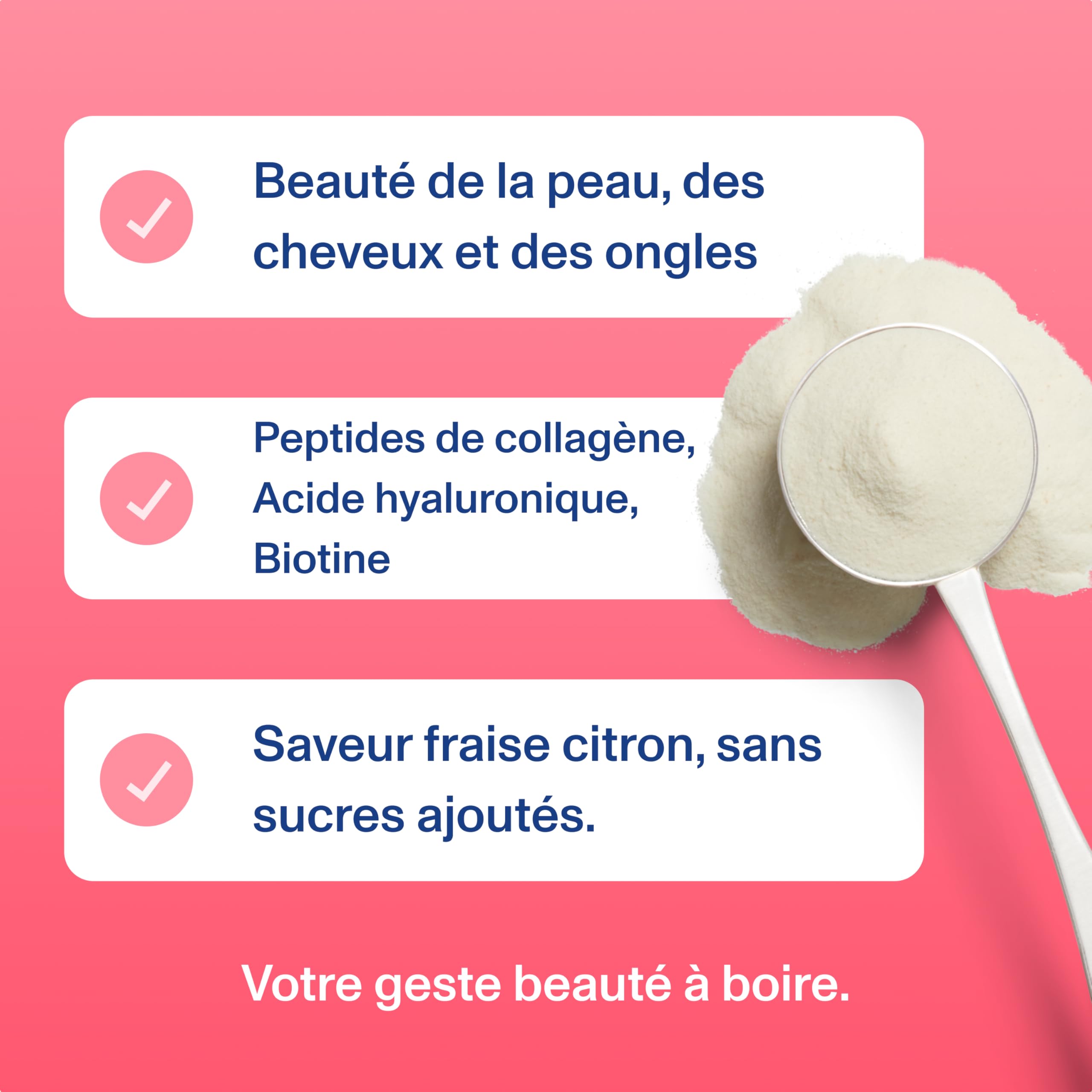 Vital Proteins Beauty Collagen 271g, Collagène Bovin Hydrolysé avec Acide Hyaluronique, Biotine, Poudre pour Peau, Cheveux, Ongles, 15g de collagène par portion, Goût Fraise Citron