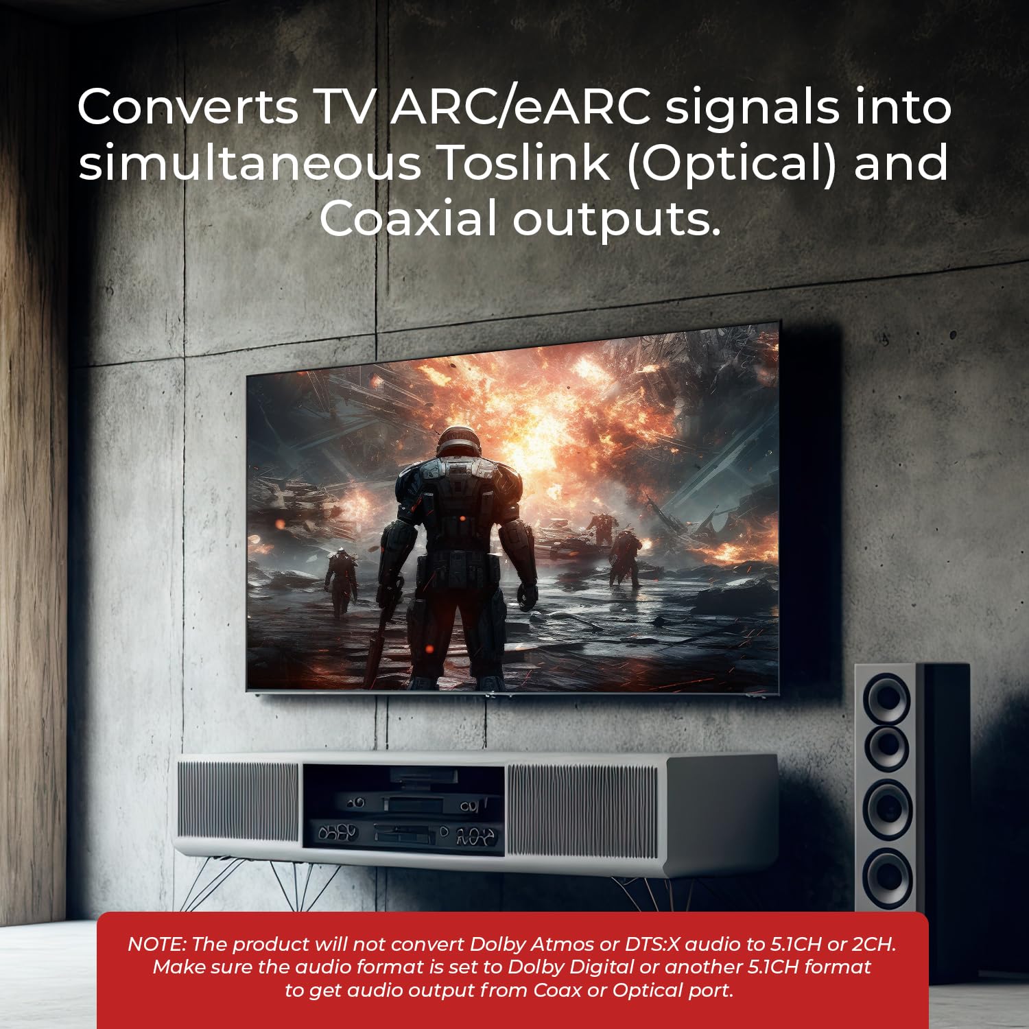 OREI Audio Extractor eARC/ARC HDMI zu Optisch/Koaxial Audio Extractor - Unterstützt Dolby 5.1 Channel, DTS 5.1, LPCM 2.0 Channel HDTV Soundbar Speaker Verstärker