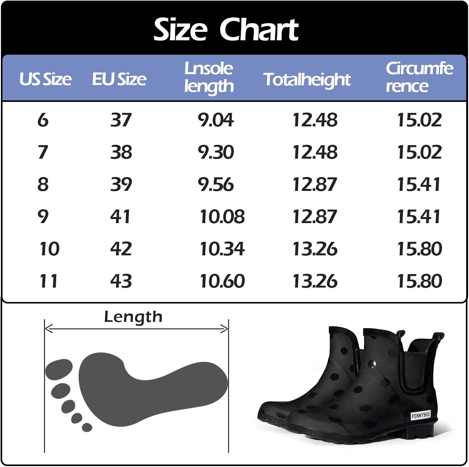 Vista 6 de PENNYSUE Botas de lluvia impermeables para mujer botines Chelsea cortos antideslizantes