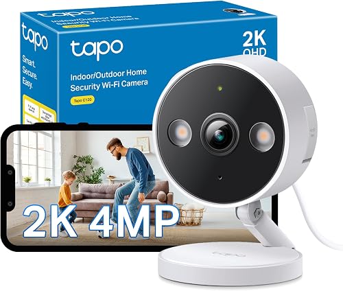 Tapo C120 2K 4MP Indoor Outdoor Camera House Security Camera, Dual Spotlights WiFi Camera, No Monthly Fee, AI Detection, Pet/Baby Camera, IP66, CCTV, Color Night Vision, Cross-Line Detection