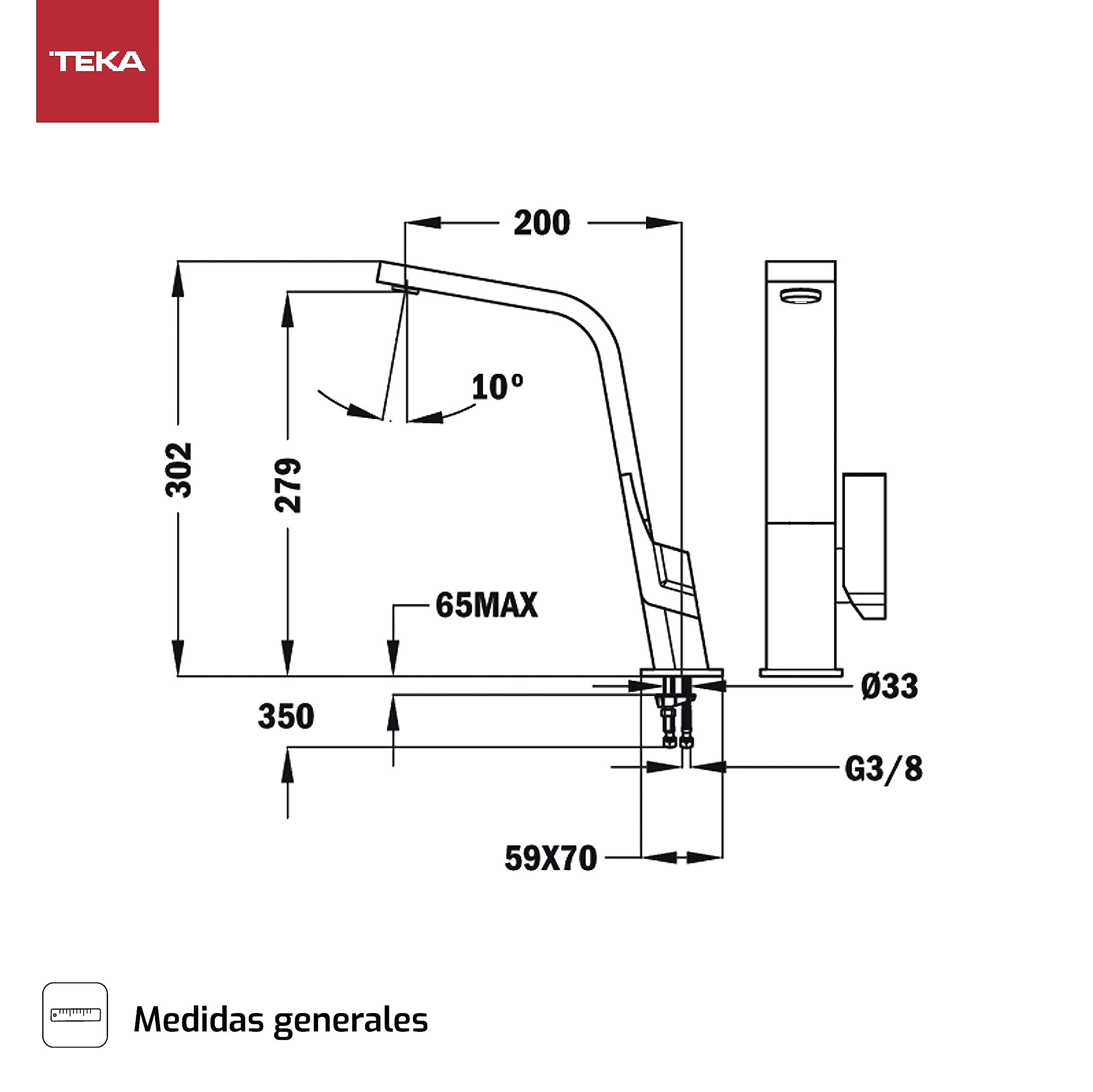 TEKA Grifo Cocina Monomando, Caño Alto Plano Giratorio, Aireador Anticalcáreo, Latiguillos de Alimentación 3/8”, Blanco, Modelo IC 915