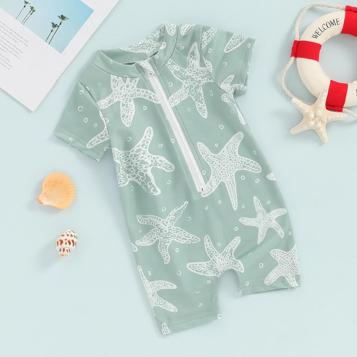 Toddler Baby Boy 4th of July Swimsuit Short Sleeve Bathing Suits One Piece Swim Zip Up Infant Boy Swimwear Sunsuits - Image 2