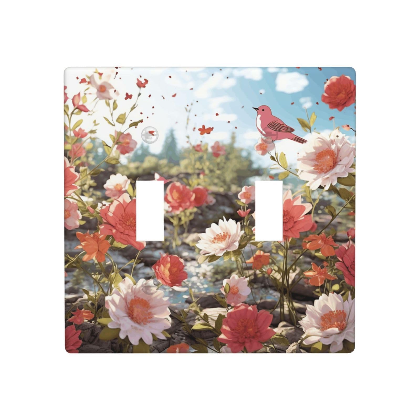 Aceprints Wildflower Floral 2 Gang Double Toggle Wall Plates, Unbreakable Decorative Duplex Light Switch Plate Covers Electrical Switchplate Cover Faceplate For Bathroom Kitchen Decor