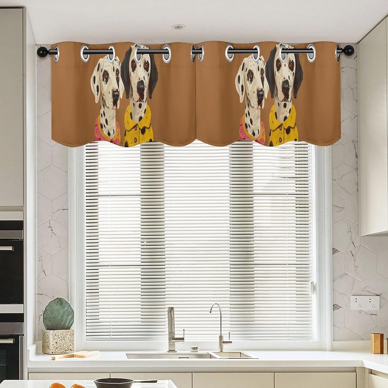 Two Dogs Wearing Clothes Valance for Windows, 2 Pack Kitchen Curtains Modern Home Decor, Soft Blackout Window Curtains for Living Room & Bedroom, 18 X 52 Inch