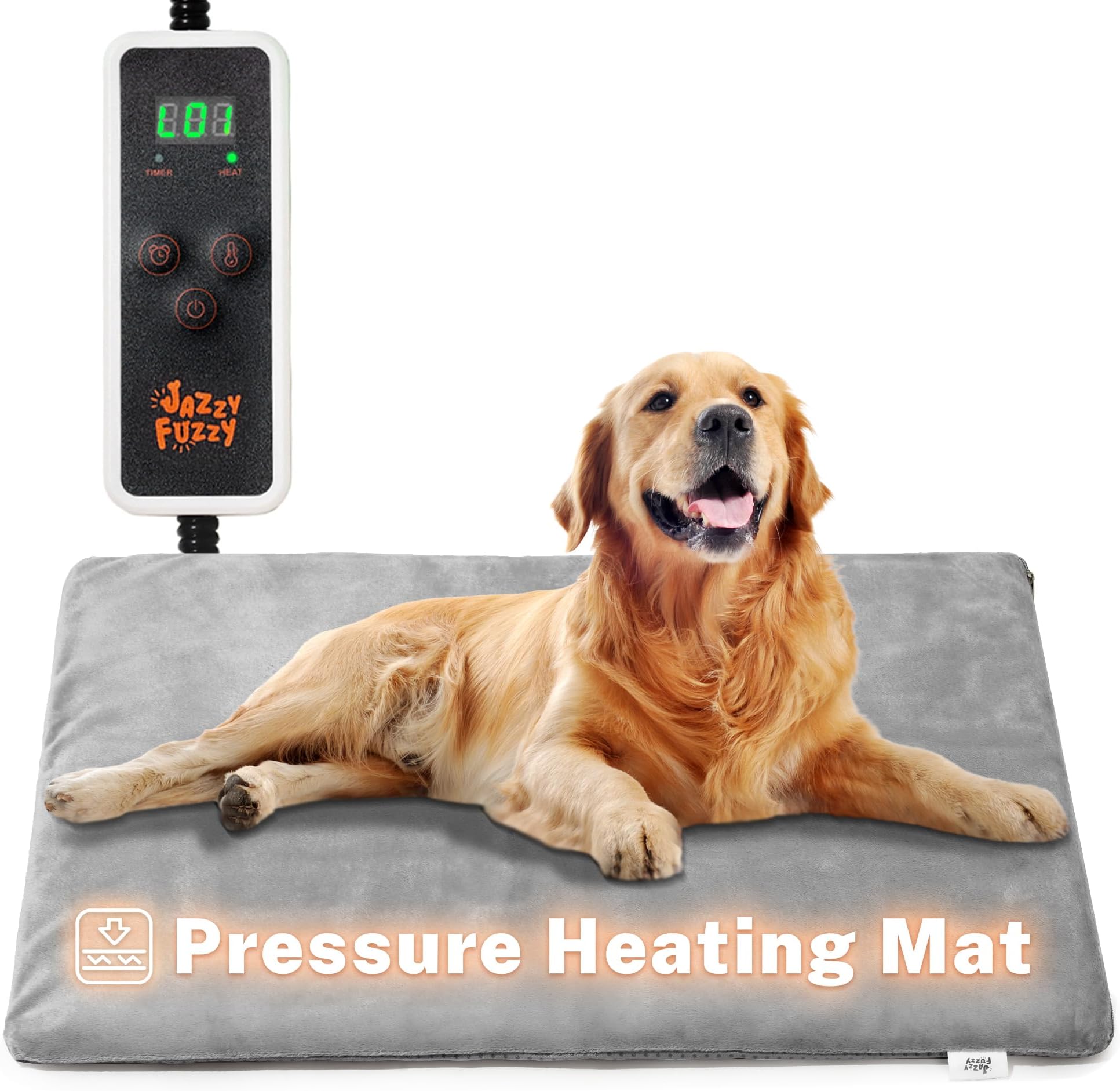 EHEYCIGA Heated Cat Bed With Timer & 6 Temp Settings - Waterproof Pet Heating Pad (28x16 Inches, Grey)