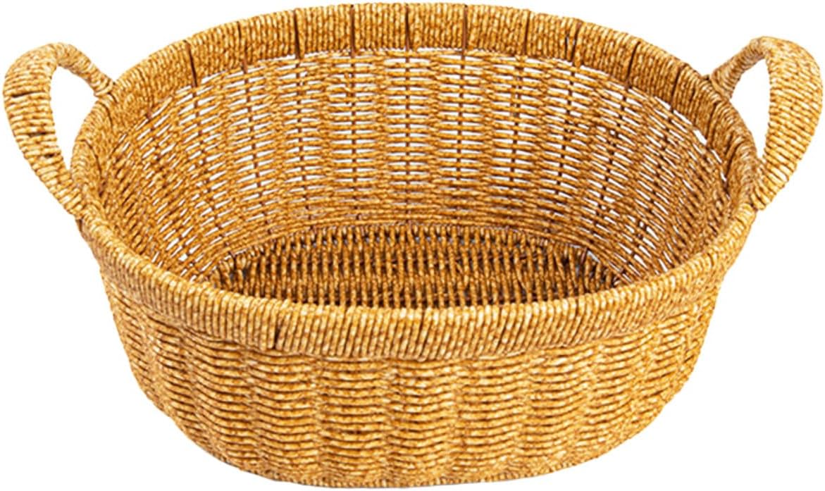 VANZACK Oval Large Imitation Rattan Bread Proofing Basket with Handles, Handwoven Plastic Tray for Kitchen Organizer and Snack Storage, Deep Fruit Serving Basket for Home and Outdoor