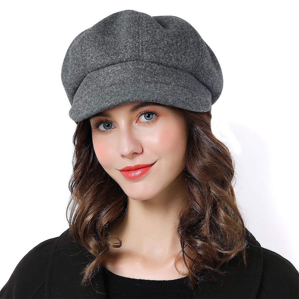 Sumolux Women's Gray Beret Newsboy Hat French Wool Cap Classic Autumn Spring Winter, One Size