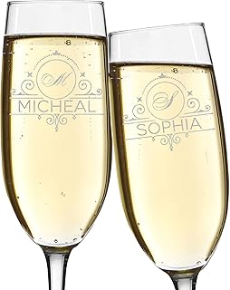 Personalized Monogram Laser Engraved Champagne Flute Glasses 8 oz. Custo...