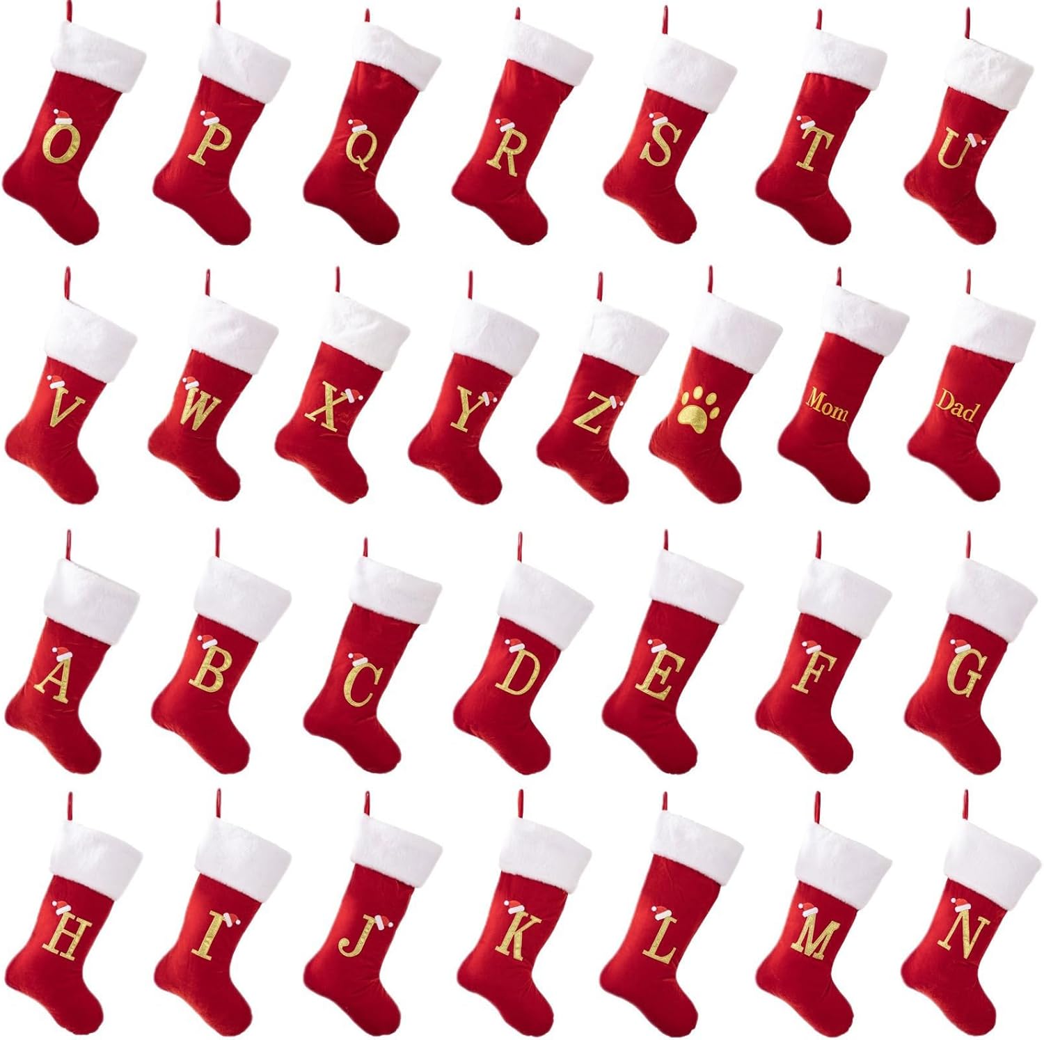 29Pcs Christmas Tree Pendant Large Alphabets Velvets Socks for Festives Home Decoration Embroidered Hanging Ornament