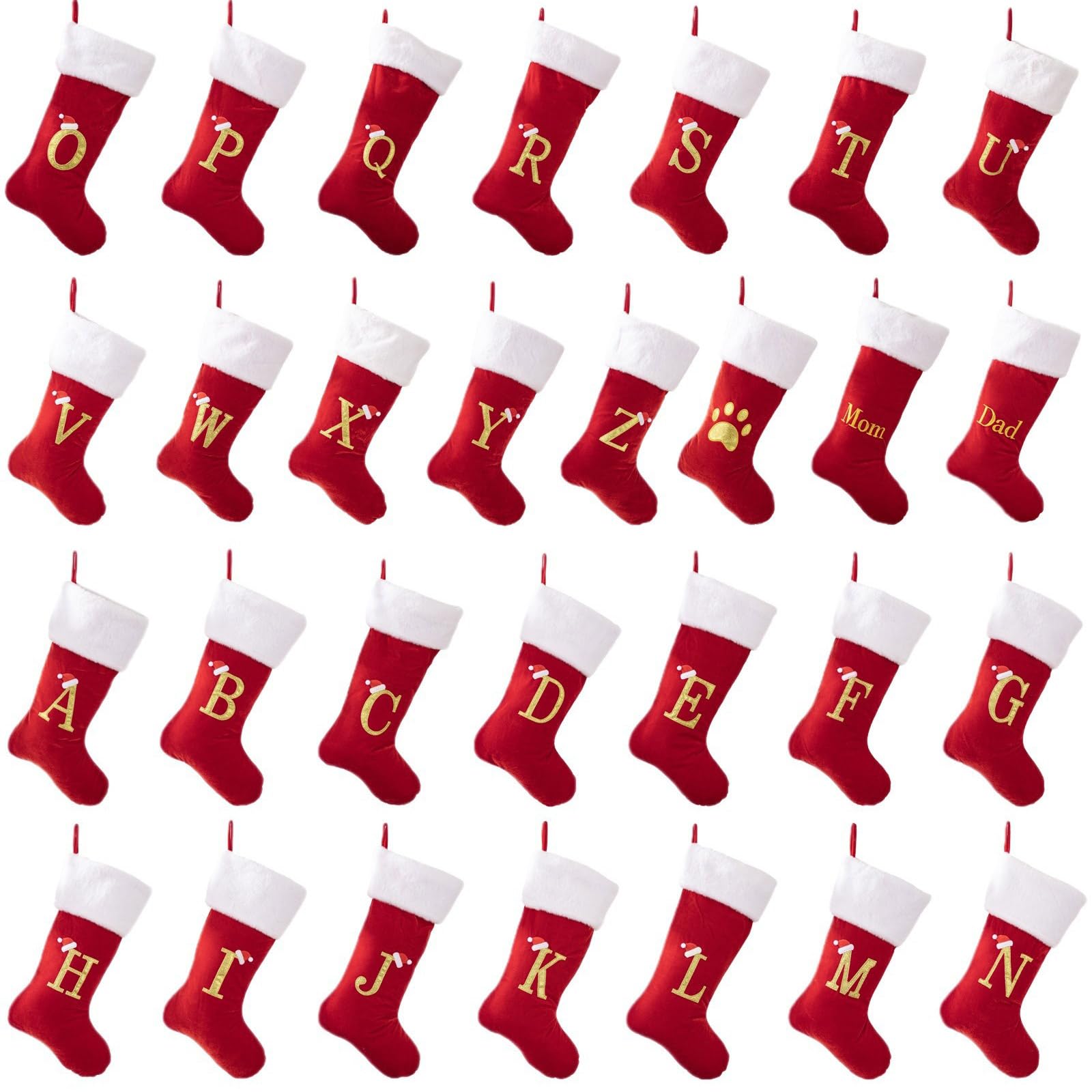 Jazuaiao Of 29 Large Capacity Velvets Stocking for Children Christmas Themed Alphabets Socks Stylish Festives Ornament Festival Holiday Decorations