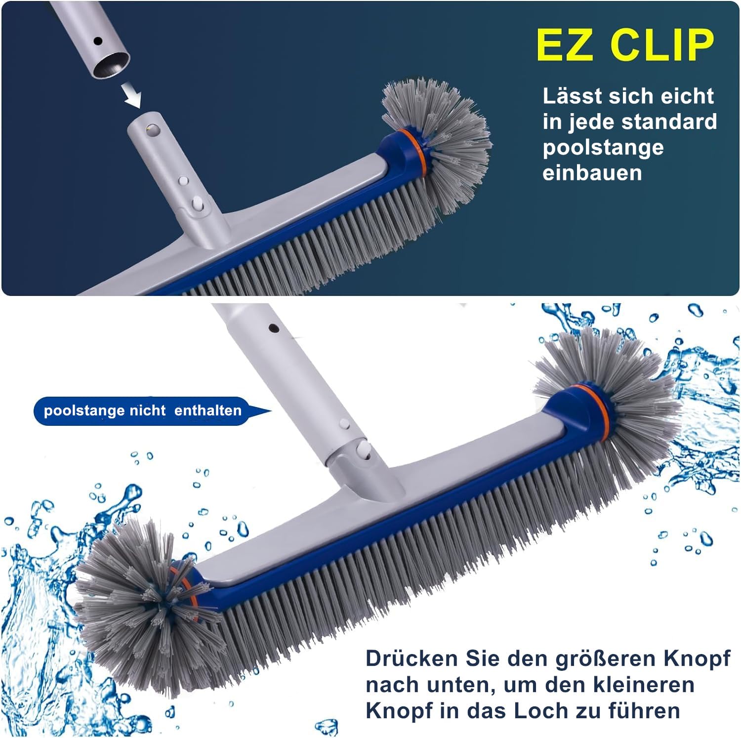 PooLiFE 17,5" Poolbürste Mit Runden Enden für Wand und Fliesen mit verstärkter Aluminium Rückseite,45cm Pool Bürste mit starken Borsten,Nicht mit Teleskopstange