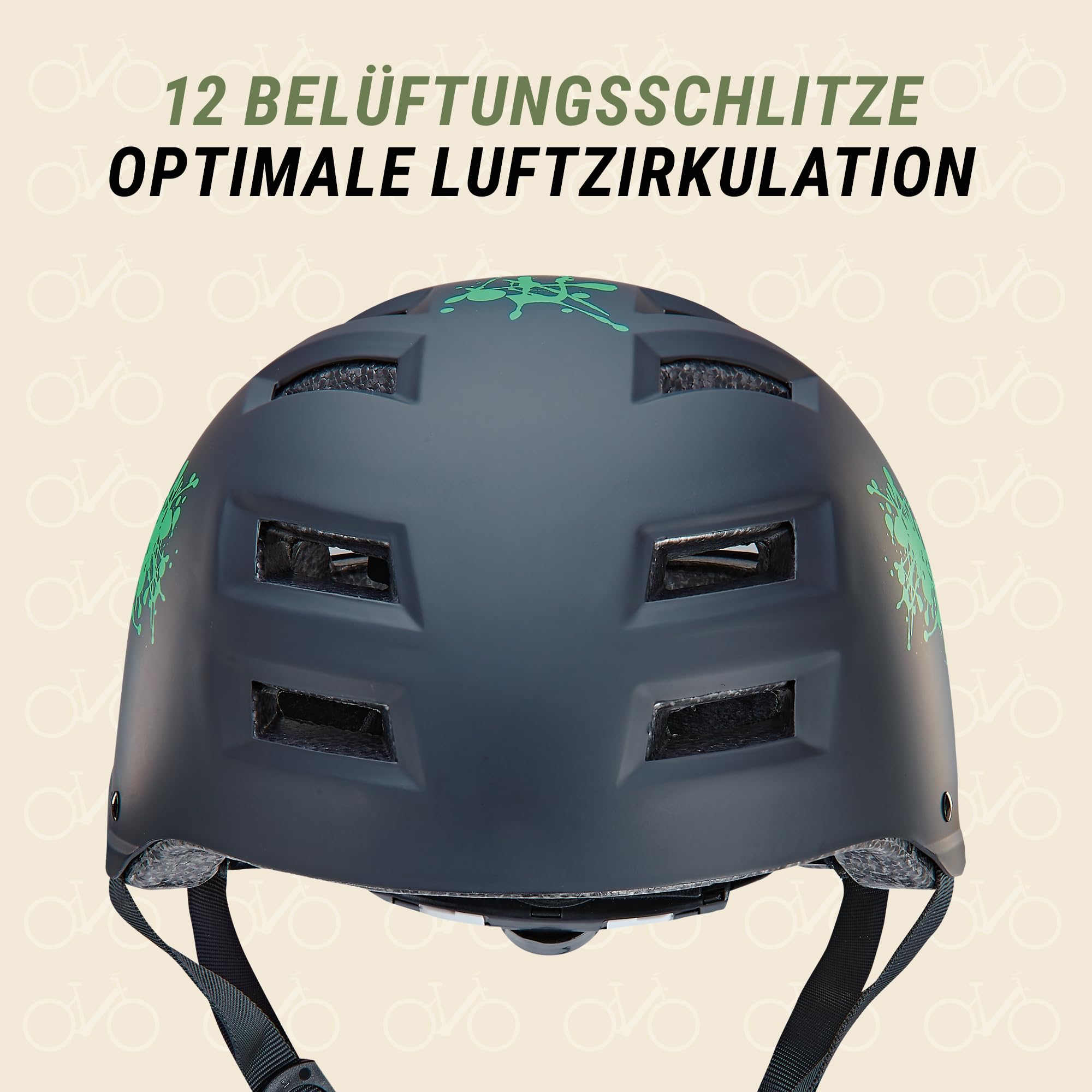 Prophete Fahrradhelm mit LED Licht – Sicherheit & Komfort – Verstellbar 58-61 cm – Schwarz/Grün – Stoßfest & Belüftet – Ideal für Skater & Radfahrer Sport & Freizeit