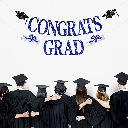 Miniatura 3 de Banner de felicitaciones graduadas, decoraciones de graduación de la clase de 2024, pancarta de felicitaciones graduadas, decoraciones azules para