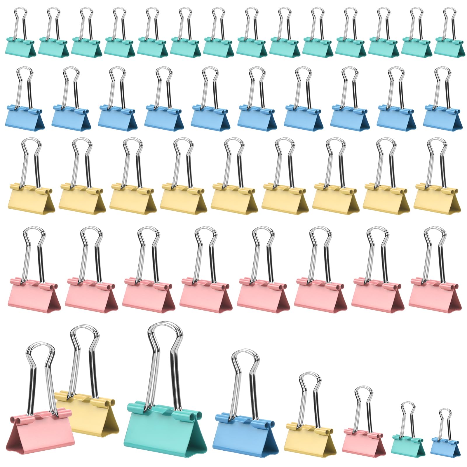 Photo 1 of 180 Pcs Small Binder Clips, Assorted Sizes Mini Binder Clips, 6 Sizes Clips Office Supplies, Paper Clamps, Binder Paper Clips for Office Supplies Home School Food DIY (Blue, Pink, Yellow, Green)