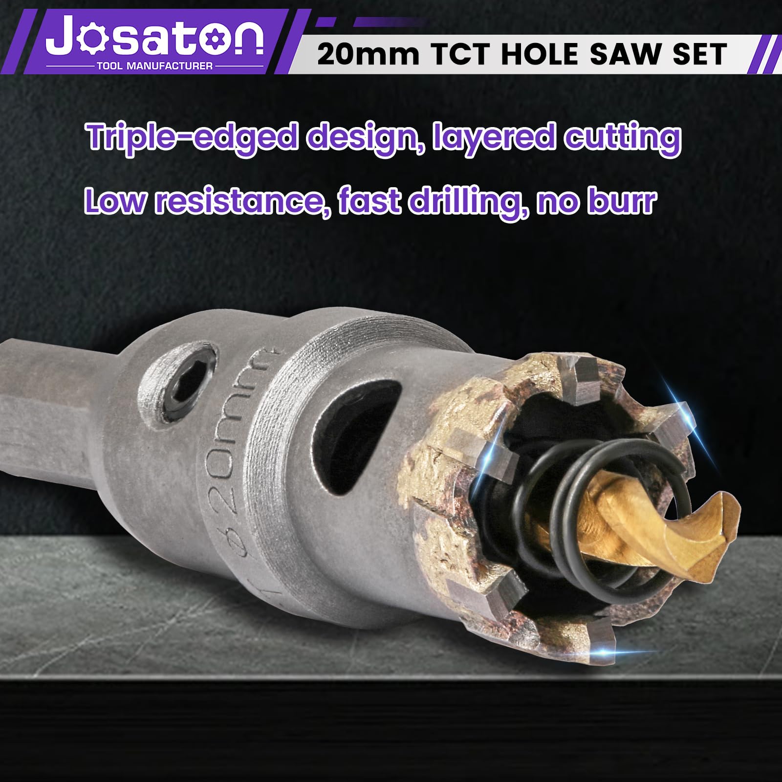 Josaton 20mm TCT Carbide Hole Saw Drill Bit Industrial Grade Heavy Duty Hole Cutter for Metal Alloy, Stainless Steel - Image 4